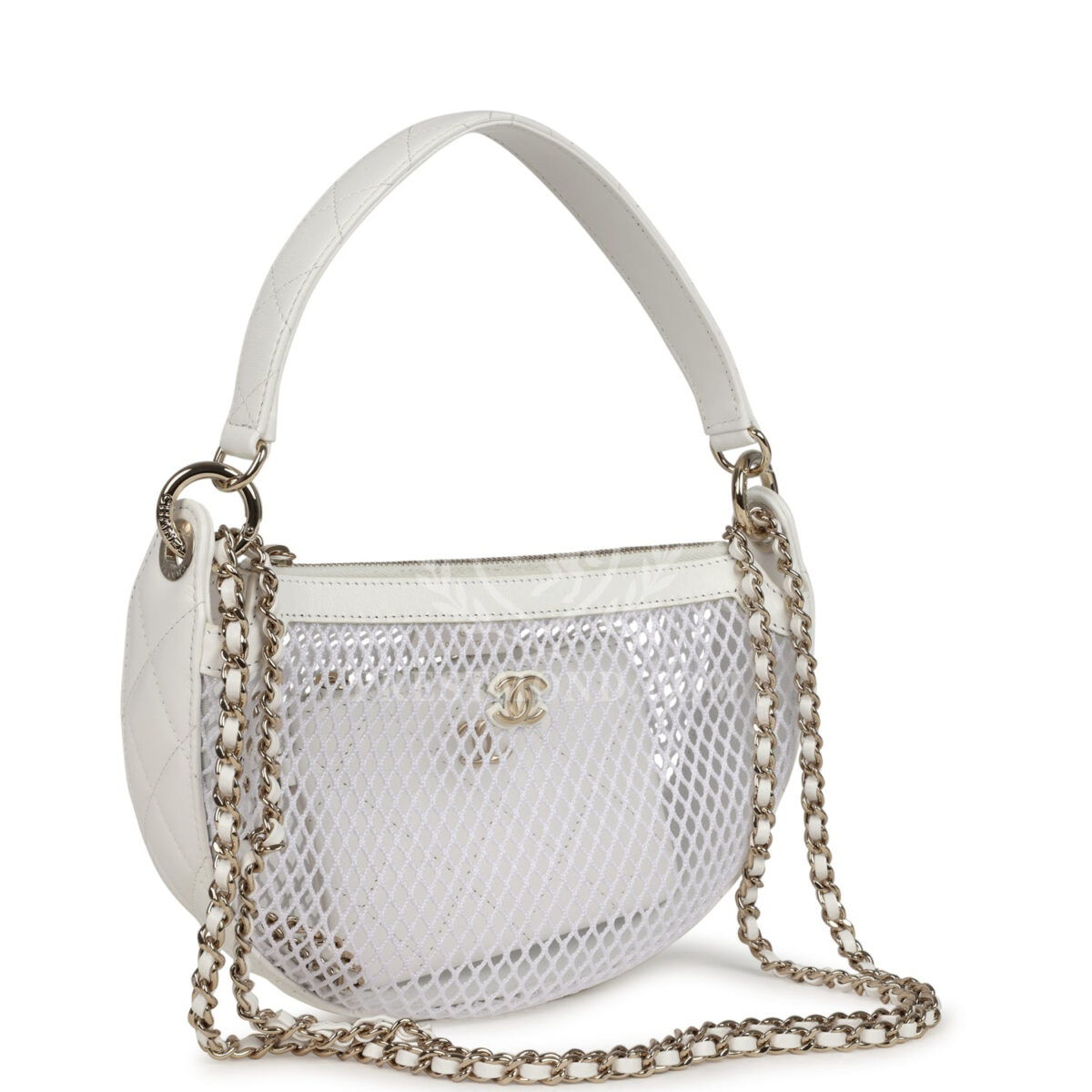 Chanel Round Clutch with Chain White Mesh Light Gold Hardware — изображение 2