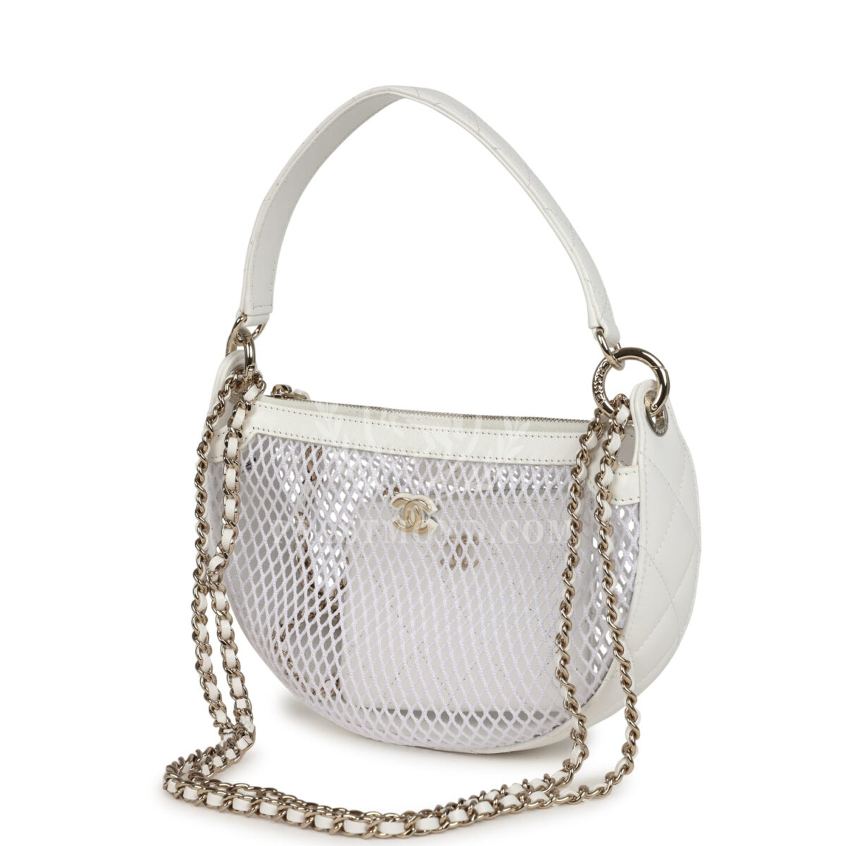 Chanel Round Clutch with Chain White Mesh Light Gold Hardware — изображение 5