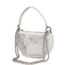 Chanel Round Clutch with Chain White Mesh Light Gold Hardware