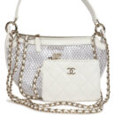 Chanel Round Clutch with Chain White Mesh Light Gold Hardware