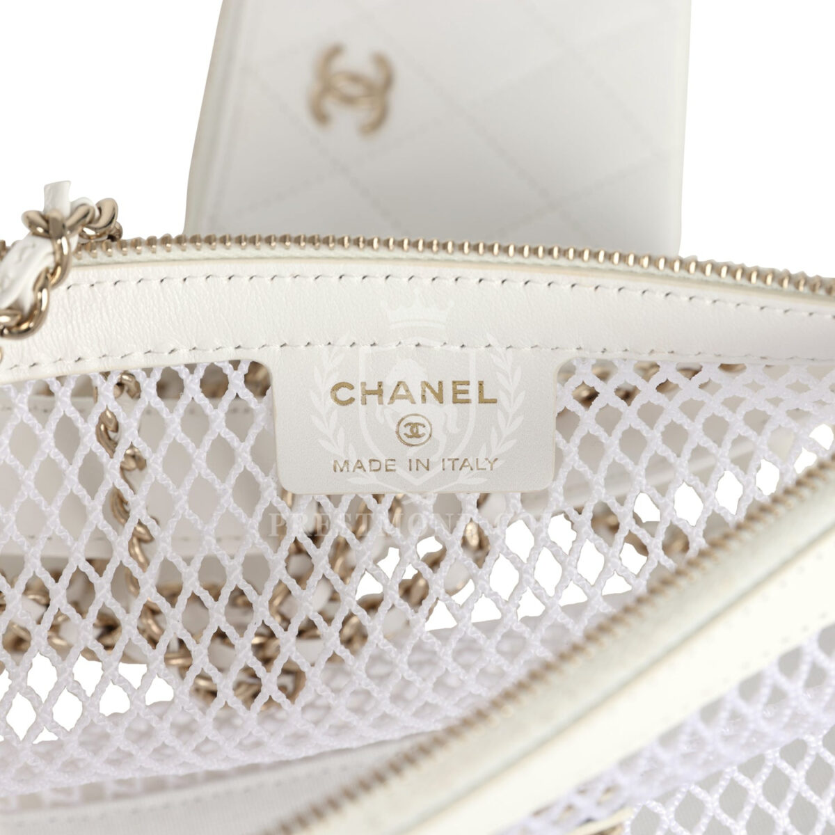 Chanel Round Clutch with Chain White Mesh Light Gold Hardware — изображение 9