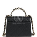 Chanel Nano Clutch with Chain Black Caviar Light Gold Hardware