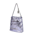Chanel Mini 22 Bag Purple Metallic Calfskin Brushed Silver Hardware
