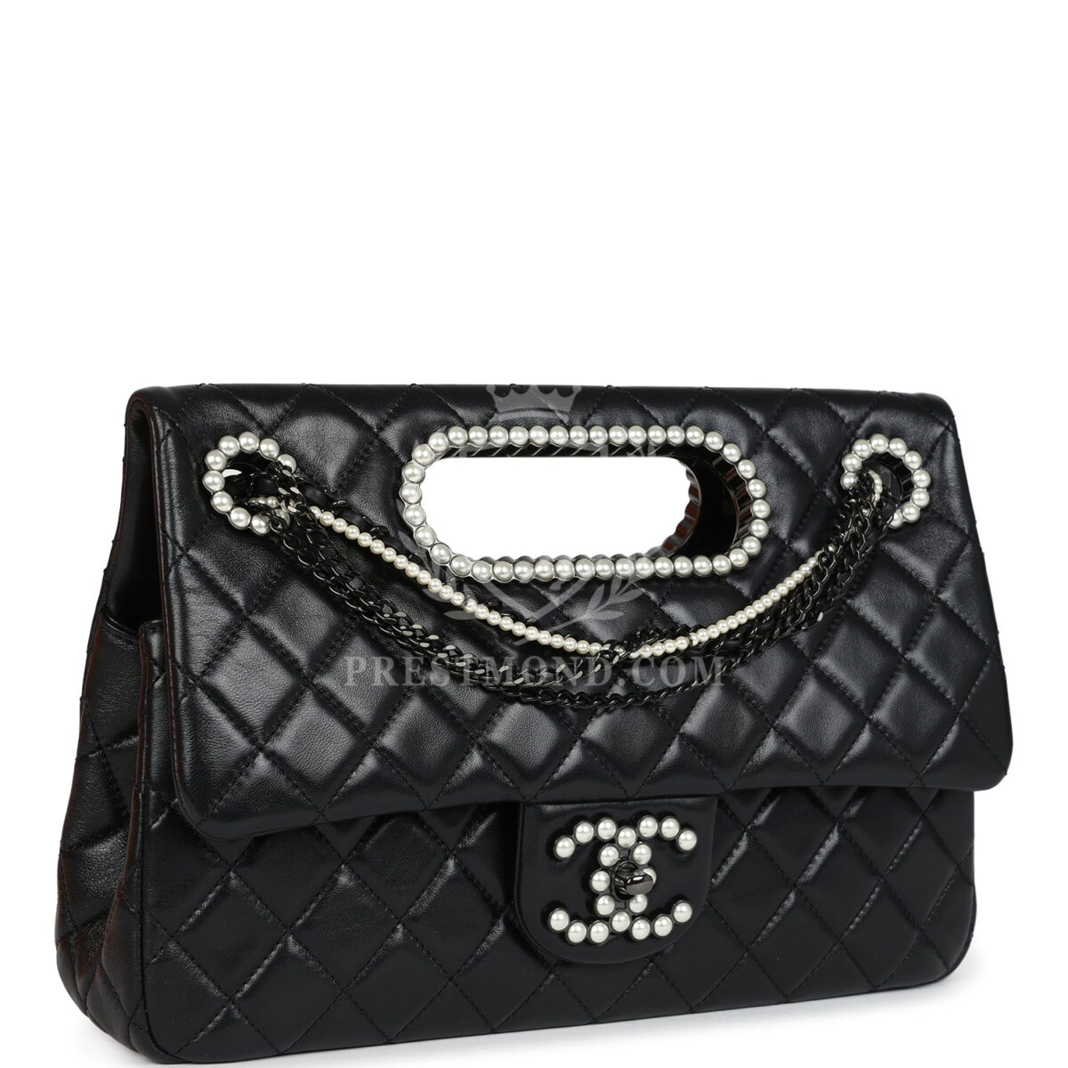 Chanel Large Double Flap Bag with Pearl Cut Out Handle Black Shiny Lambskin Black Hardware — изображение 2