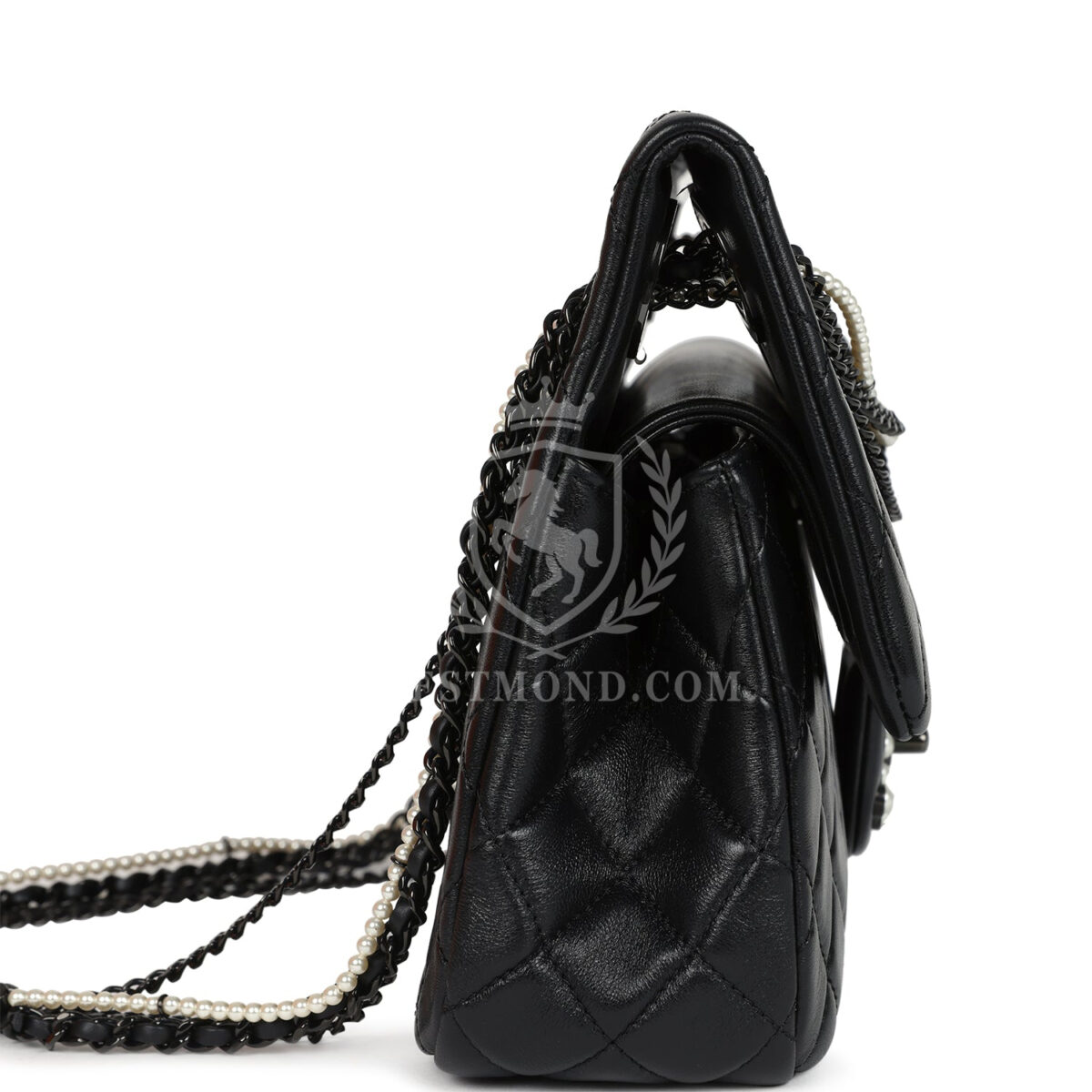 Chanel Large Double Flap Bag with Pearl Cut Out Handle Black Shiny Lambskin Black Hardware — изображение 3
