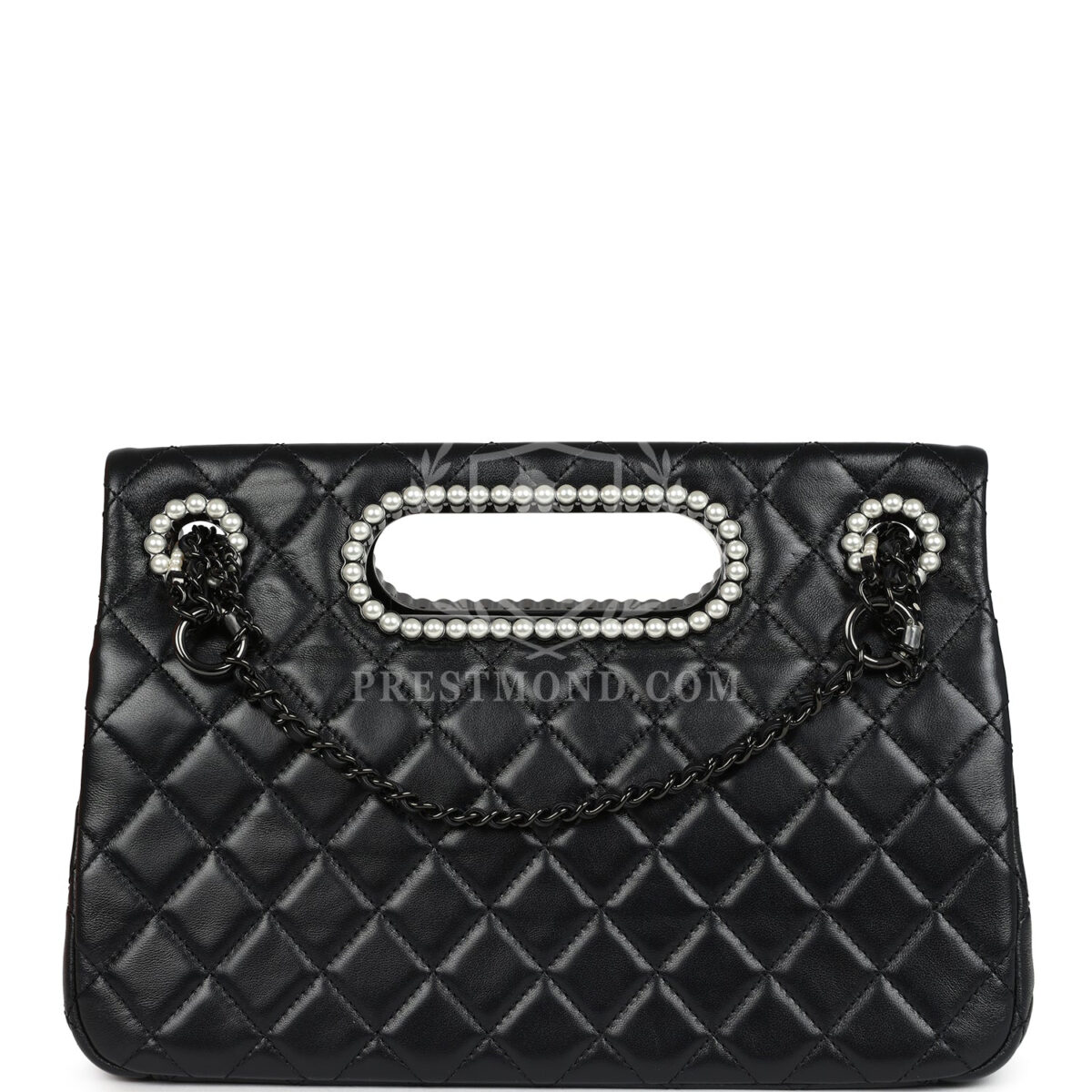 Chanel Large Double Flap Bag with Pearl Cut Out Handle Black Shiny Lambskin Black Hardware — изображение 4