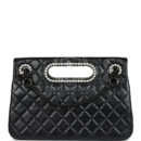 Chanel Large Double Flap Bag with Pearl Cut Out Handle Black Shiny Lambskin Black Hardware