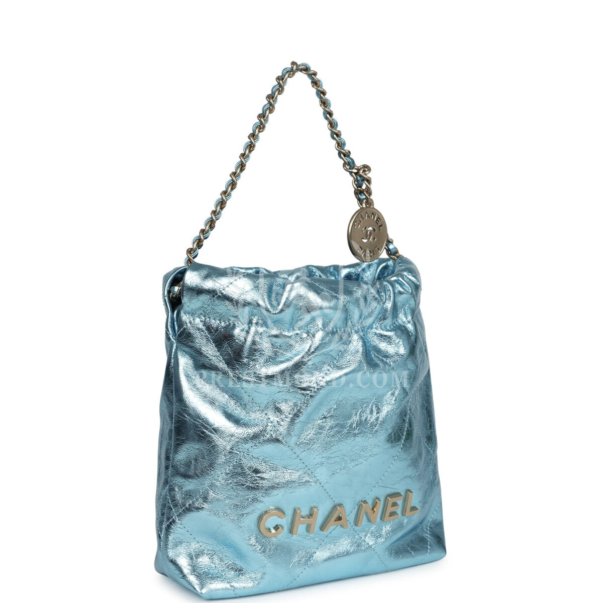 Chanel Mini 22 Bag Blue Metallic Calfskin Brushed Gold Hardware — изображение 2