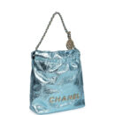 Chanel Mini 22 Bag Blue Metallic Calfskin Brushed Gold Hardware