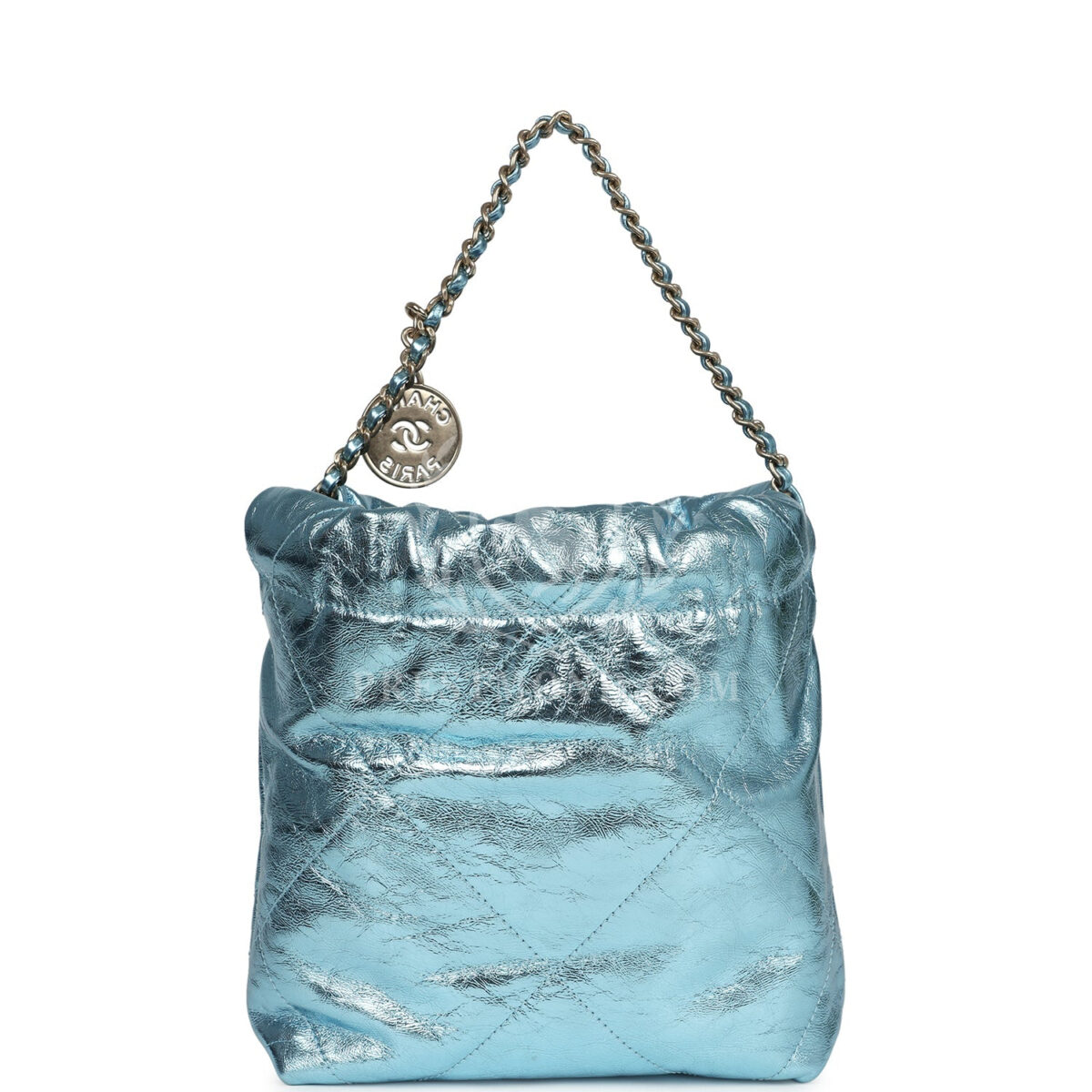 Chanel Mini 22 Bag Blue Metallic Calfskin Brushed Gold Hardware — изображение 4