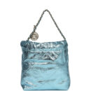 Chanel Mini 22 Bag Blue Metallic Calfskin Brushed Gold Hardware