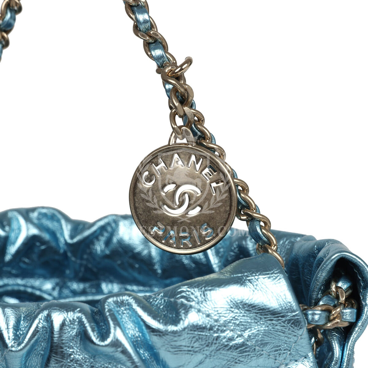 Chanel Mini 22 Bag Blue Metallic Calfskin Brushed Gold Hardware — изображение 6