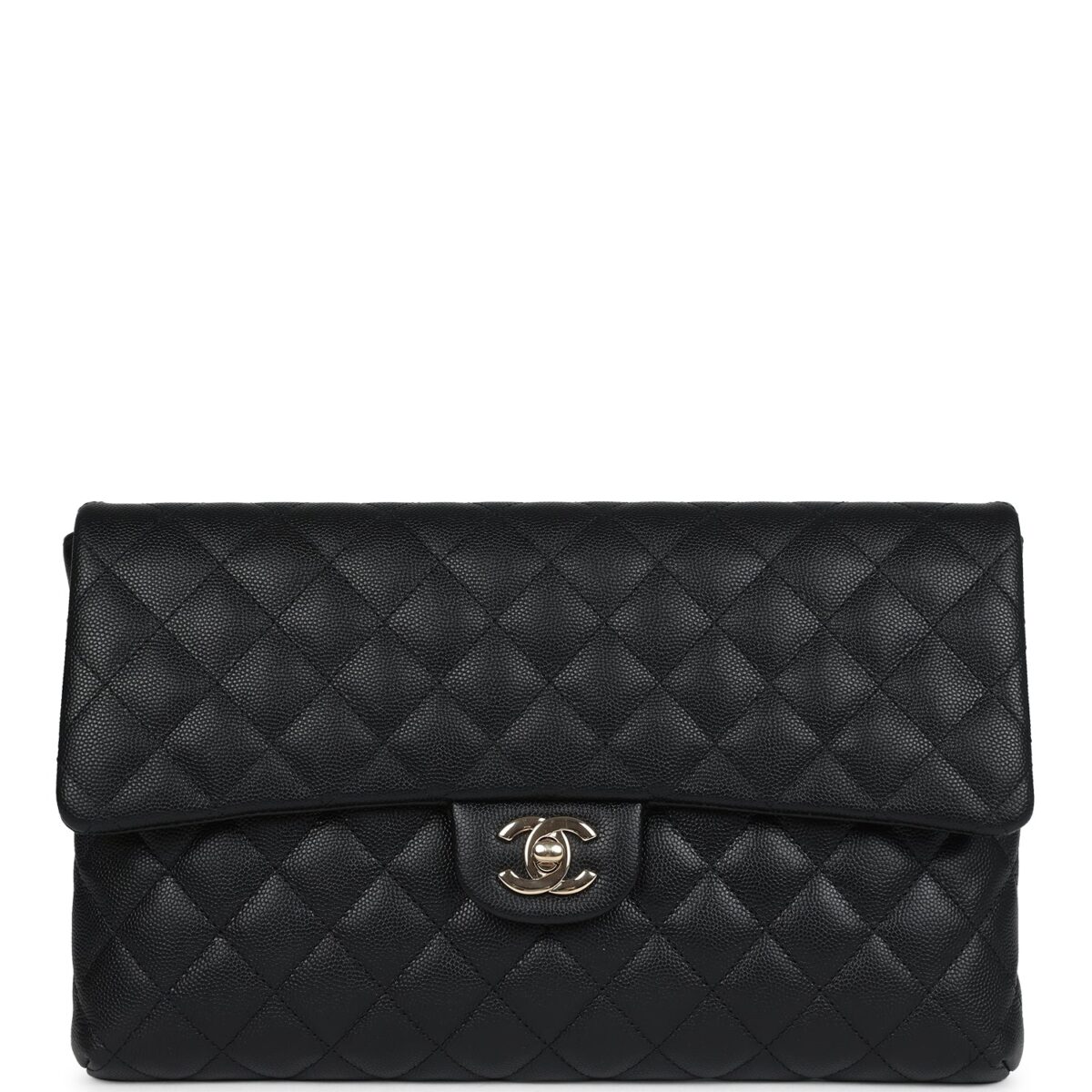 Chanel Classic Flap Clutch Black Caviar Light Gold Hardware