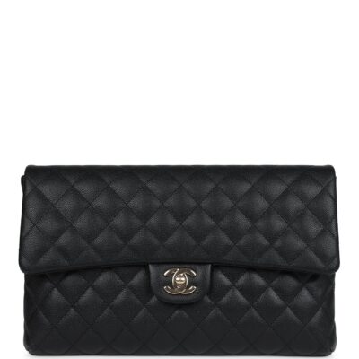 Chanel Classic Flap Clutch Black Caviar Light Gold Hardware