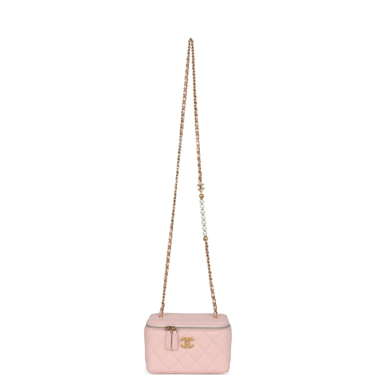 Chanel Small CC Vanity Case Light Pink Caviar Faux Pearls Brushed Gold Hardware — изображение 7