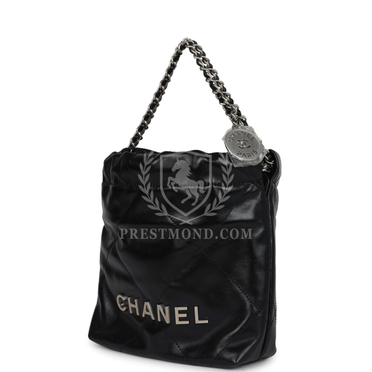 Chanel Mini 22 Bag Black Shiny Calfskin Brushed Silver Hardware — изображение 5