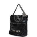 Chanel Mini 22 Bag Black Shiny Calfskin Brushed Silver Hardware