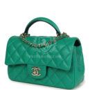 Chanel Classic Mini Rectangular Top Handle Flap Bag Green/Navy Blue Lambskin Light Gold Hardware