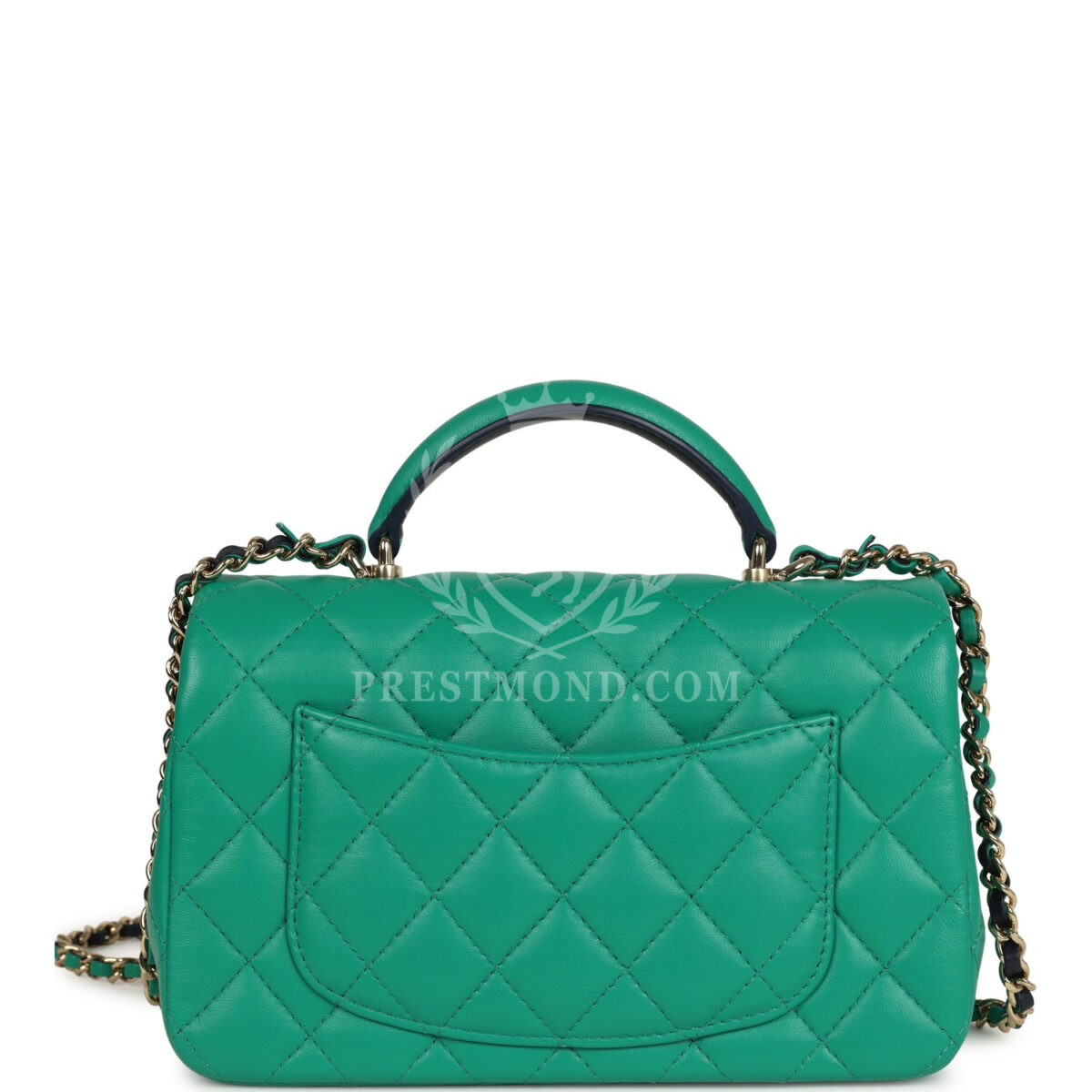 Chanel Classic Mini Rectangular Top Handle Flap Bag Green/Navy Blue Lambskin Light Gold Hardware — изображение 4