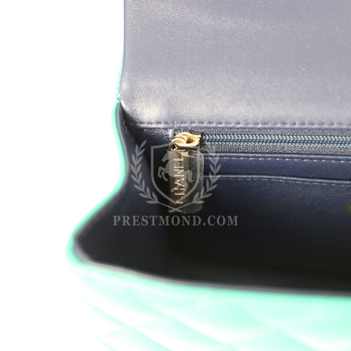 Chanel Classic Mini Rectangular Top Handle Flap Bag Green/Navy Blue Lambskin Light Gold Hardware — изображение 10