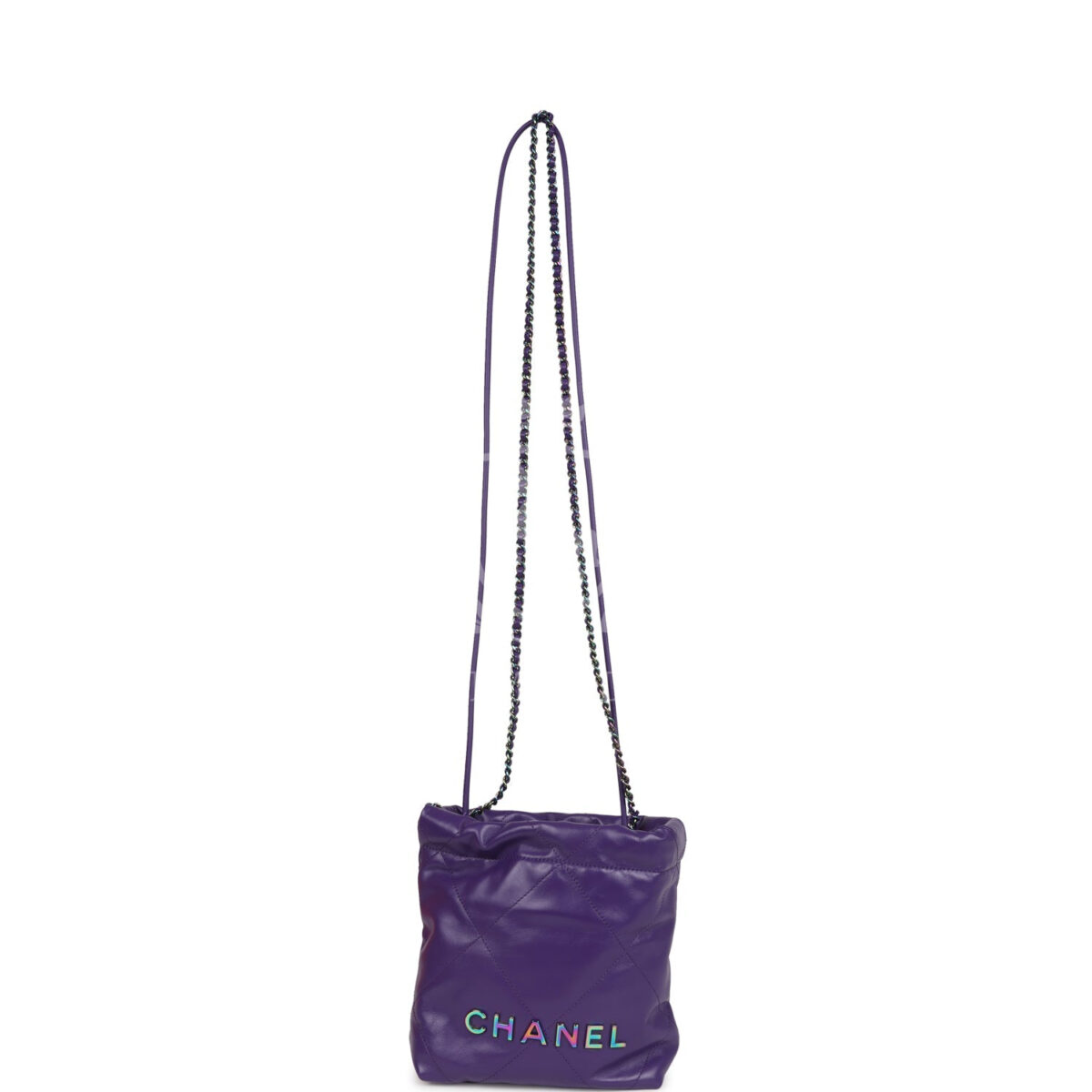 Chanel Mini 22 Bag Dark Purple Lambskin Rainbow Hardware — изображение 6