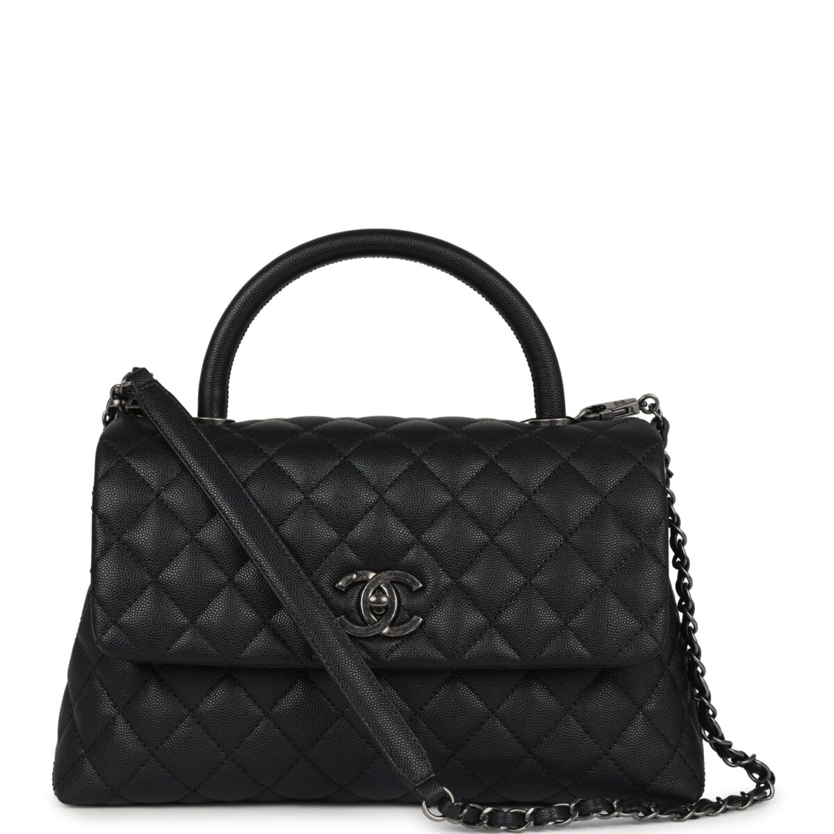 Chanel Medium Coco Top Handle Black Caviar Aged Ruthenium Hardware