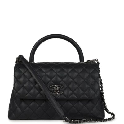 Chanel Medium Coco Top Handle Black Caviar Aged Ruthenium Hardware