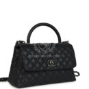 Chanel Medium Coco Top Handle Black Caviar Aged Ruthenium Hardware