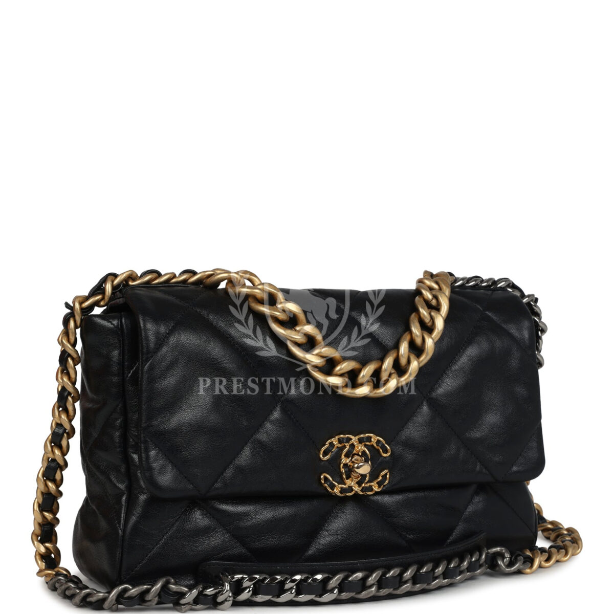 Chanel Large 19 Flap Bag Black Shiny Lambskin Mixed Metal Hardware — изображение 2