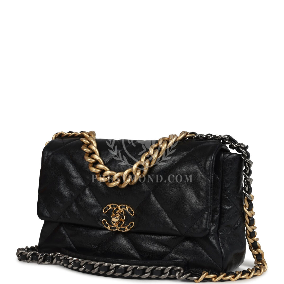 Chanel Large 19 Flap Bag Black Shiny Lambskin Mixed Metal Hardware — изображение 5