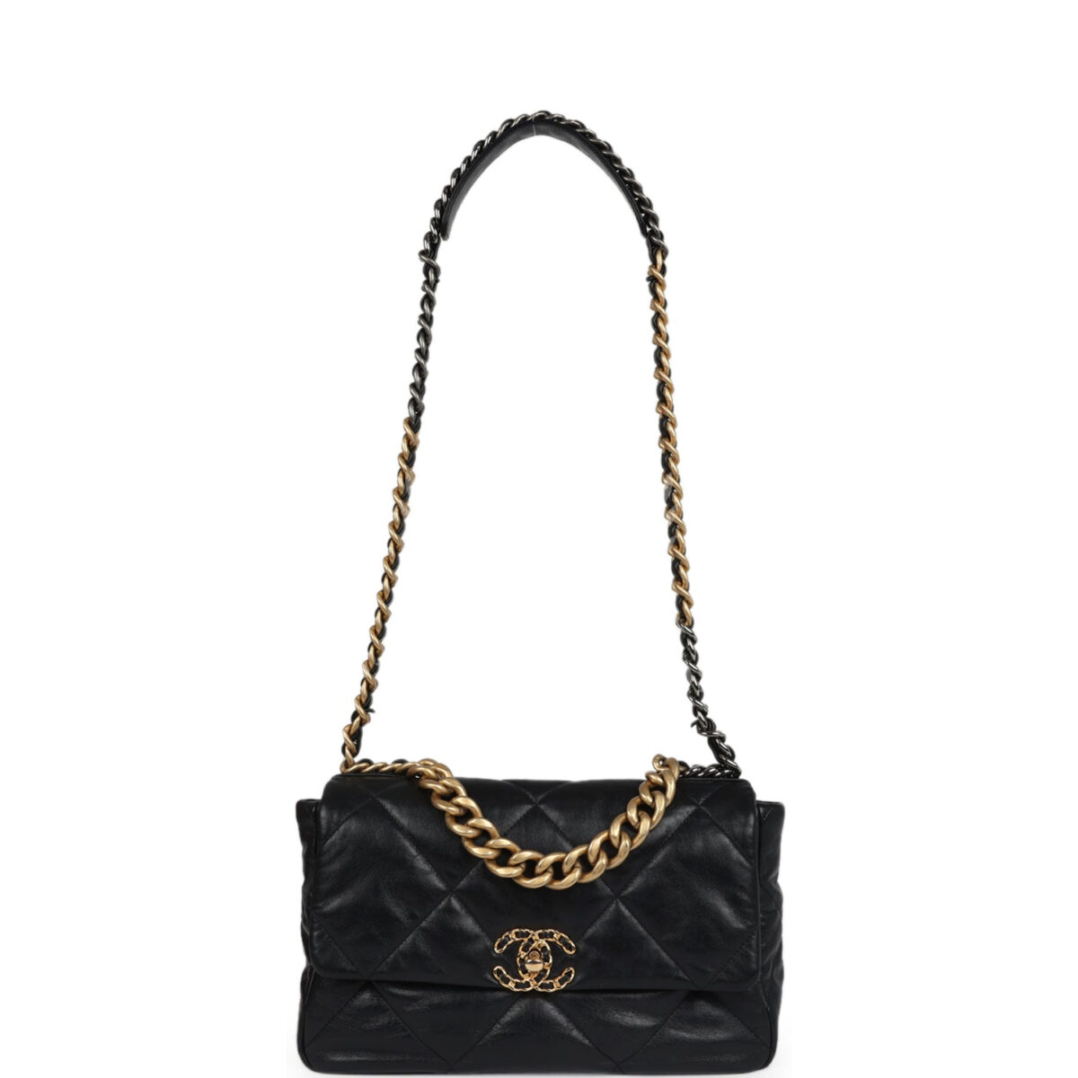 Chanel Large 19 Flap Bag Black Shiny Lambskin Mixed Metal Hardware — изображение 7