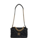 Chanel Large 19 Flap Bag Black Shiny Lambskin Mixed Metal Hardware