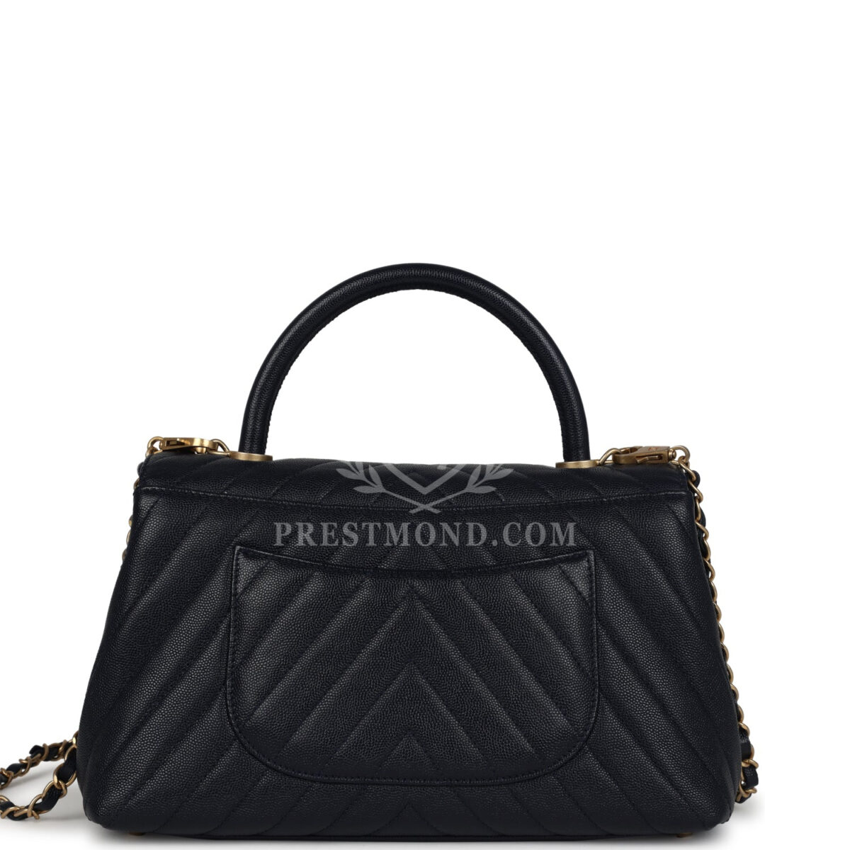 Chanel Medium Coco Top Handle Navy Blue Chevron Caviar Antique Gold Hardware — изображение 4