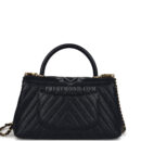 Chanel Medium Coco Top Handle Navy Blue Chevron Caviar Antique Gold Hardware