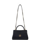 Chanel Medium Coco Top Handle Navy Blue Chevron Caviar Antique Gold Hardware