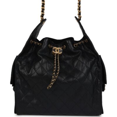 Chanel Medium 25 Hobo Bag Black Caviar Antique Gold Hardware