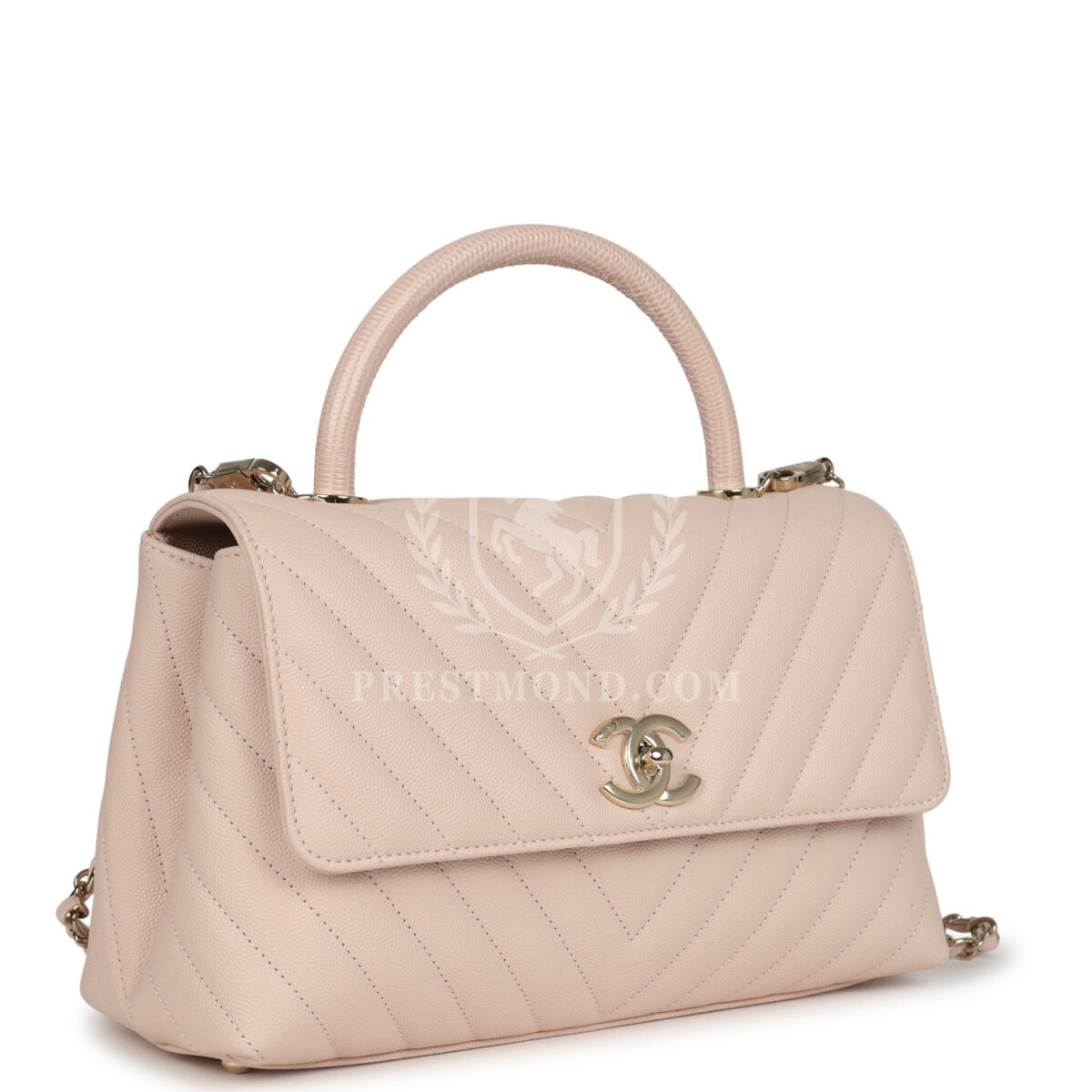 Chanel Medium Coco Top Handle Flap Bag Light Beige Chevron Caviar Light Gold Hardware — изображение 2