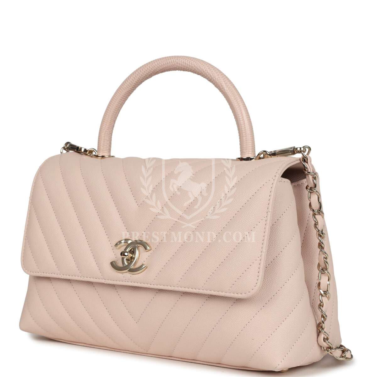 Chanel Medium Coco Top Handle Flap Bag Light Beige Chevron Caviar Light Gold Hardware — изображение 5
