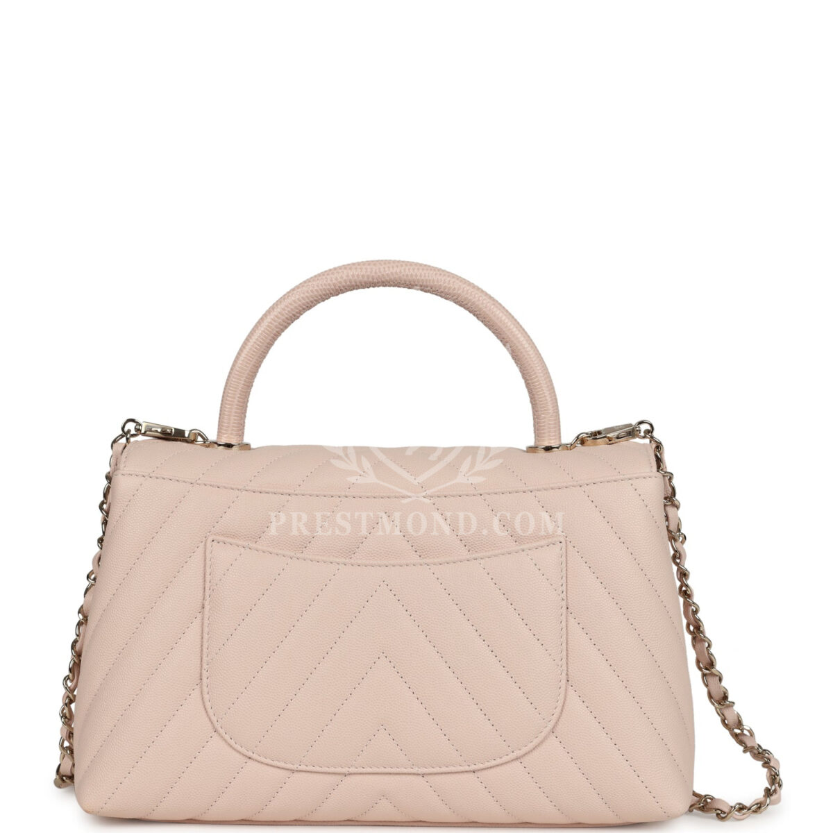 Chanel Medium Coco Top Handle Flap Bag Light Beige Chevron Caviar Light Gold Hardware — изображение 4