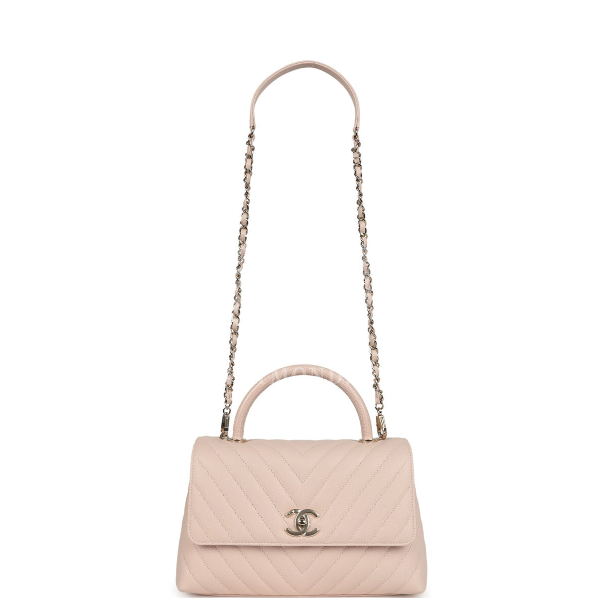 Chanel Medium Coco Top Handle Flap Bag Light Beige Chevron Caviar Light Gold Hardware — изображение 7