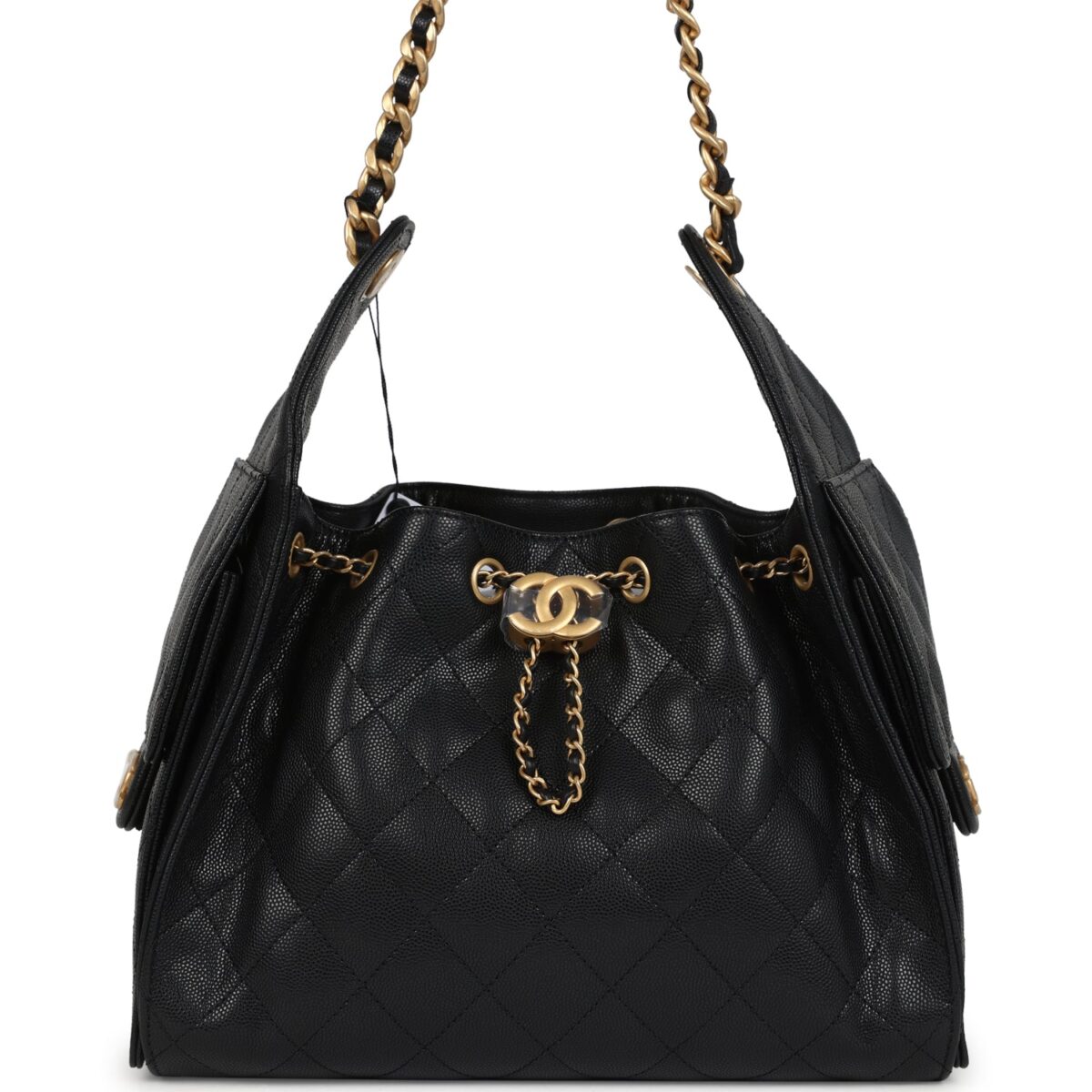 Chanel Small 25 Hobo Bag Black Caviar Antique Gold Hardware