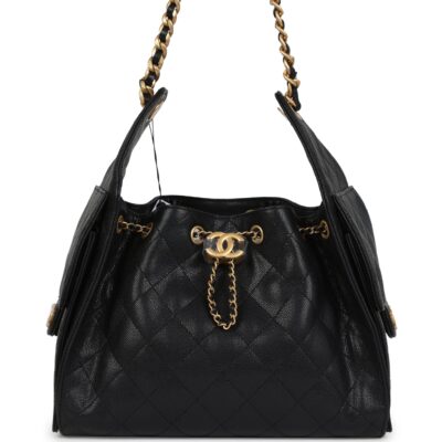 Chanel Small 25 Hobo Bag Black Caviar Antique Gold Hardware