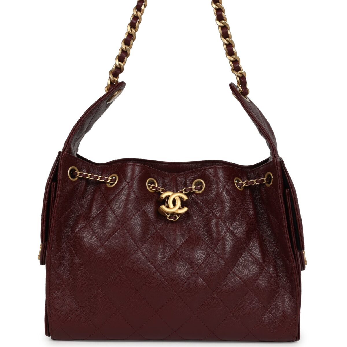 Chanel Small 25 Hobo Bag Burgundy Caviar Antique Gold Hardware