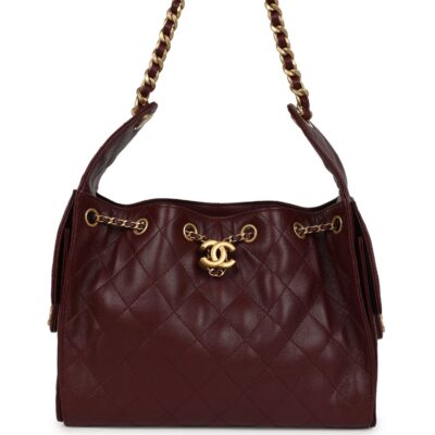 Chanel Small 25 Hobo Bag Burgundy Caviar Antique Gold Hardware