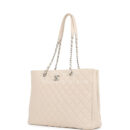 Chanel Large Classic CC Shopping Tote Bag Light Beige Caviar Silver Hardware