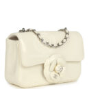 Chanel Mini Camellia Flap Bag Off White Patent Silver Hardware