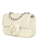 Chanel Mini Camellia Flap Bag Off White Patent Silver Hardware