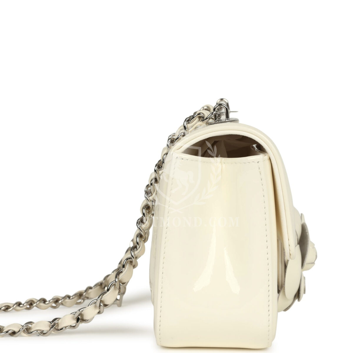 Chanel Mini Camellia Flap Bag Off White Patent Silver Hardware — изображение 3