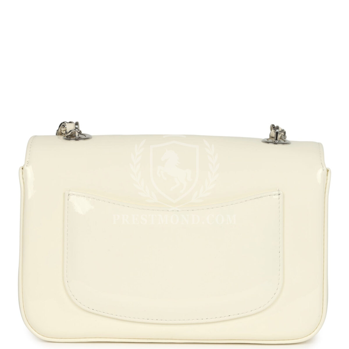 Chanel Mini Camellia Flap Bag Off White Patent Silver Hardware — изображение 4