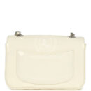 Chanel Mini Camellia Flap Bag Off White Patent Silver Hardware
